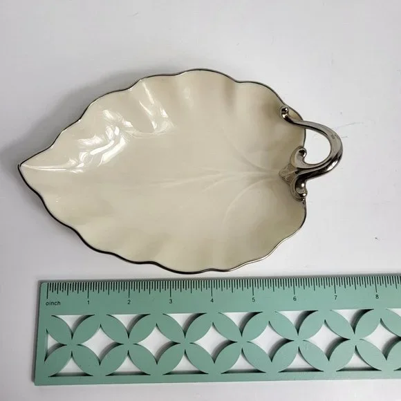 Lenox Candy Trinket Jewelry Dish Leaf With Silver Trim Vintage USA Home Decor - Picture 10 of 16